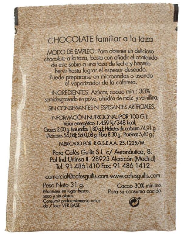 Chocolate especial hostelería Cafés Guilis