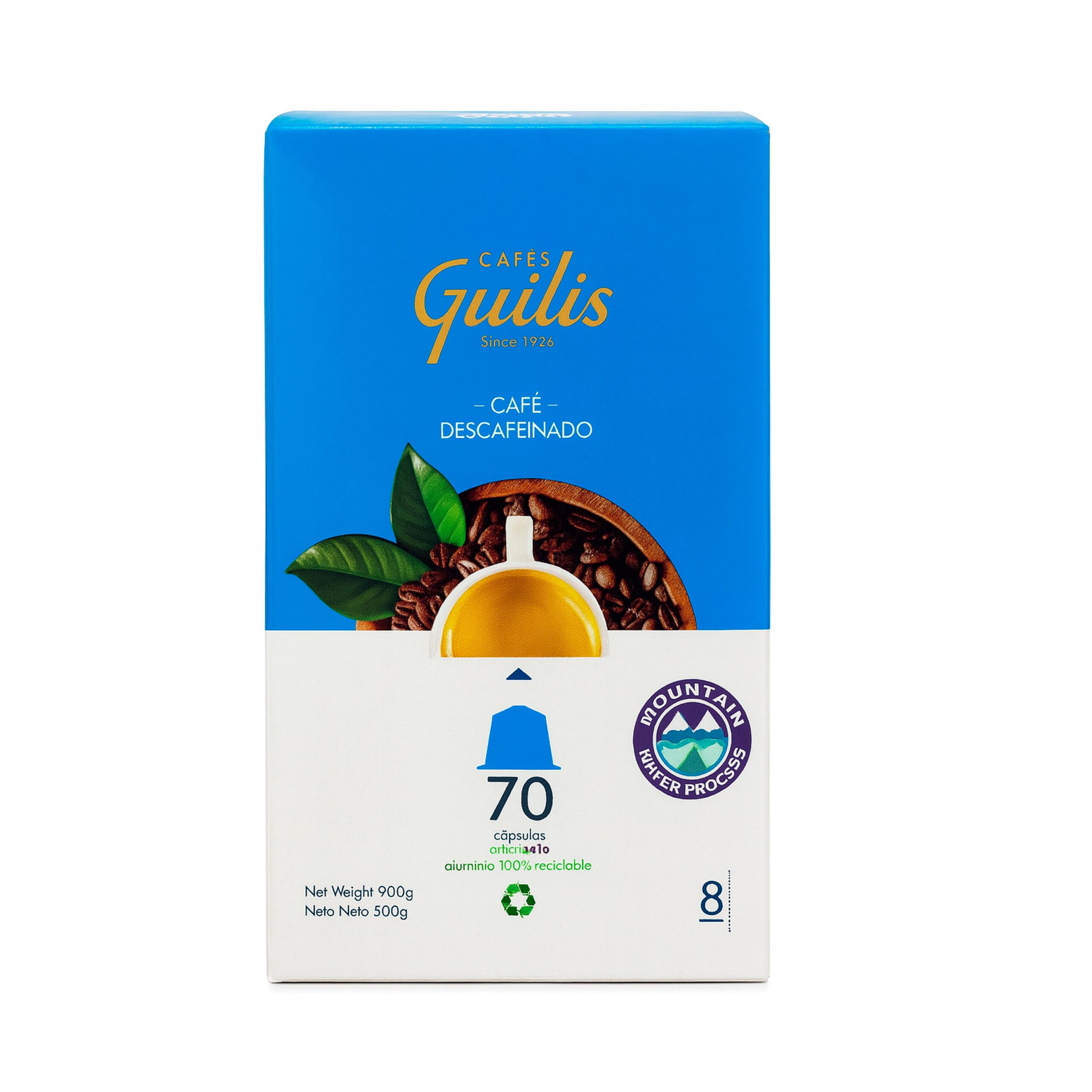 Cápsulas de Aluminio Compatibles con Nespresso®. Café Descafeinado Natural al Agua 100% Arábica. 70 Cápsulas. Espresso Intenso sin Cafeína